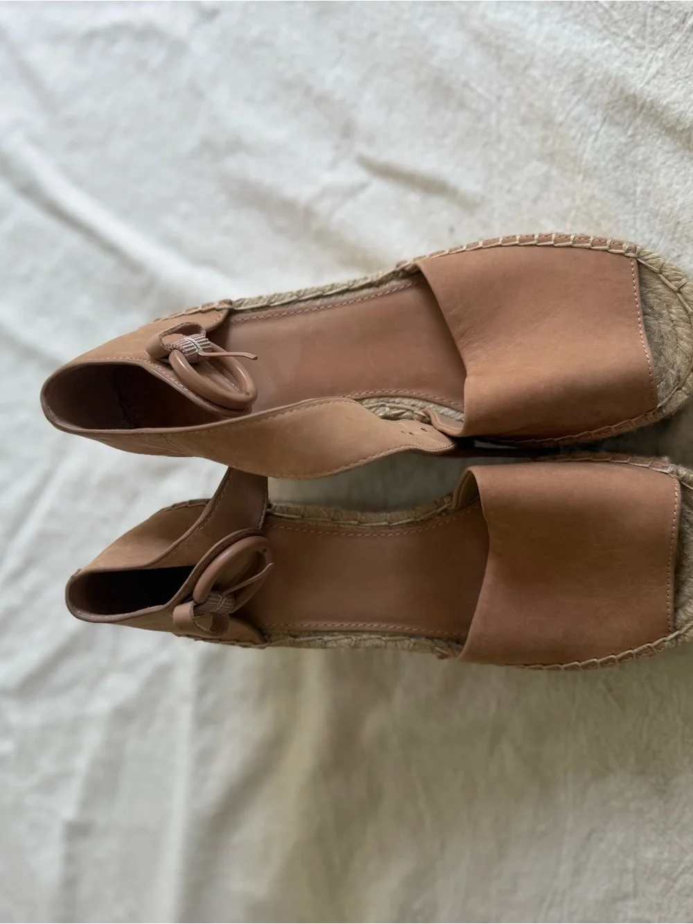 Tan Espadrille Wedge Sandals with Ankle Tie
